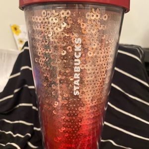 Venti red and pink sequin Starbucks cold cup